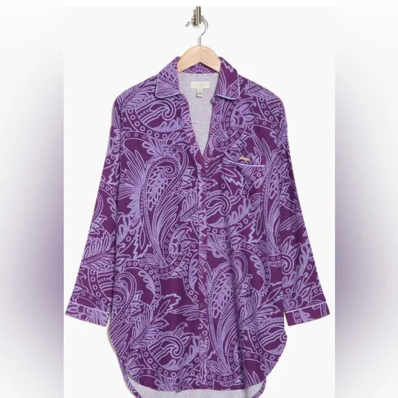 NWT Ted Baker Purple Paisley button-down Women's Sleep Shirt — loungewear - Picture 3 of 12